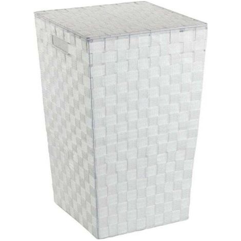 QORVA-Panier à linge avec couvercle Adria , Panière à linge sale, Design carré, capacité 48L, Polypropylène effet tressé, 33 x 53 x 33 cm, Blanc (1/4)