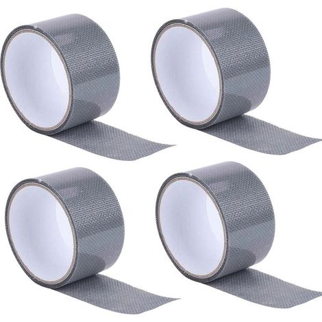 4 rouleaux de ruban de réparation pour portes et fenêtres — Maille en fibre de verre adhésive 200 cm x 5 cm — Pour réparer déchirures et trous (Gris) (1/5)