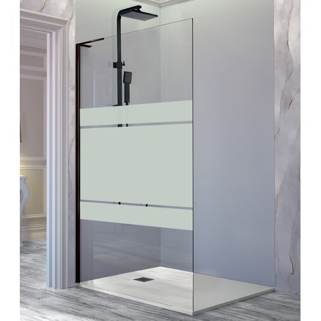 KASSANDRA FR703 FRESH Mampara Fijo Ducha Vidrio Decorado Negro Mate - Medida: 100 cm - Versión: Izquierda - ref: FR70305CLI195099 (1/2)