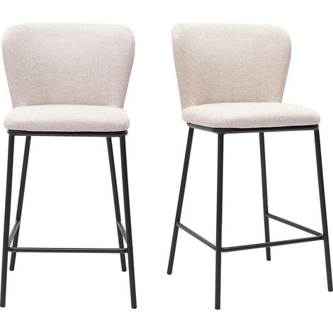 Tabourets en tissu effet velours texturé beige et métal noir (lot de 2) LISOR (1/5)