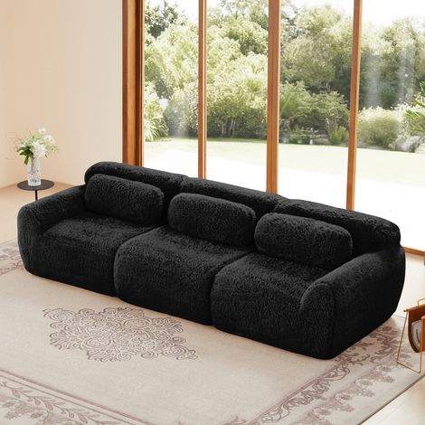 Canape angle convertible -Tissu velours doux - Conception modulaire - Combinable - Coussin inclus -Aucun assemblage requis- 3 places - noir (1/4)