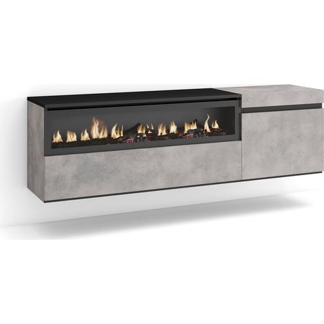 Skraut Home - Mueble TV, Televisión, Muebles de salón, almacenaje, 150x45x35cm, Para TV hasta 65", Chimenea eléctrica, Colgado, Suspendido, Estilo Moderno, Gris Cemento (1/5)