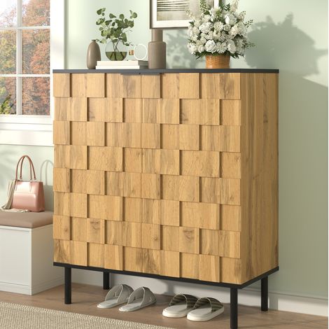 Schuhschrank 2 Türen mit verstellbaren Böden, Natur, 80x35x91.5 cm (1/5)