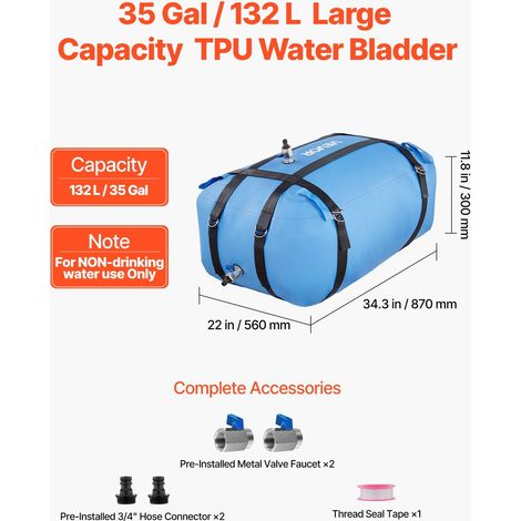 Réservoir d'Eau Souple 132 L, Vessie de Stockage Eau Pliable, Sac Conteneur d'Eau TPU Grande Capacité, pour Irrigation Jardin, Camping, Camping-car, Utilisation Extérieur, Stockage Urgence, Bleu (1/5)