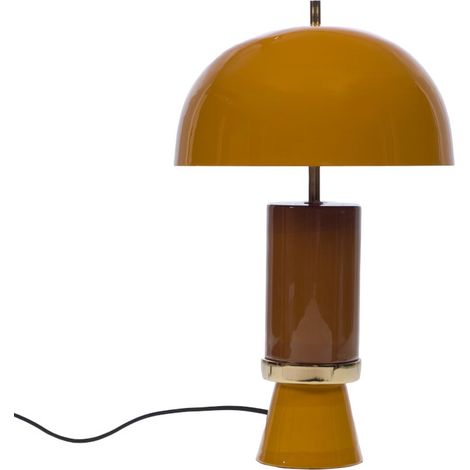 Lampe à poser vintage jaune en métal 51 cm – Socle conique marron – Compatible ampoule E27 15W – Ambiance moderne et intemporelle – Amadeus