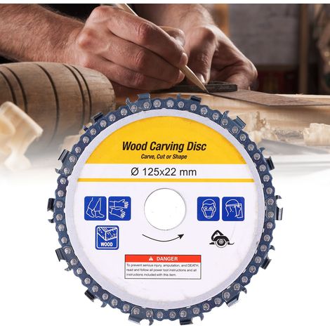 Disque de tronçonneuse circulaire 5 pouces 14 dents pour meulage et sculpture sur bois - Accessoire pour meuleuse d'angle - Carte jaune