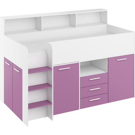 LETTO A CASTELLO SCRIVANIA LIBRERIA BAMBINI NEO L cm206x120x138h BIANCO LAVANDA (1/5)