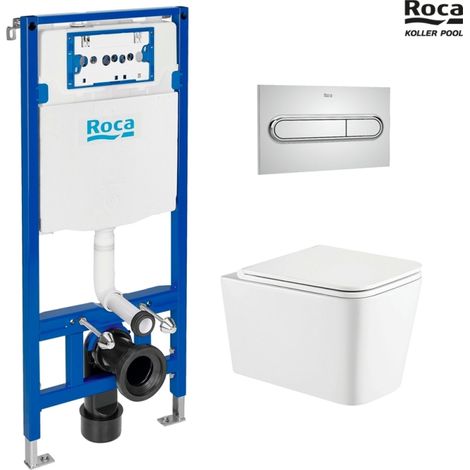 Bastidor ROCA pack cisterna empotrada y pulsador blanco brillo con inodoro suspendido trend sistema vortex tornado 3 kp (1/5)