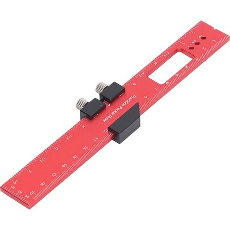 Règle de traçage en aluminium anti-dérapant précise portable avec butée outil menuiserie rouge 200 mm (1/5)