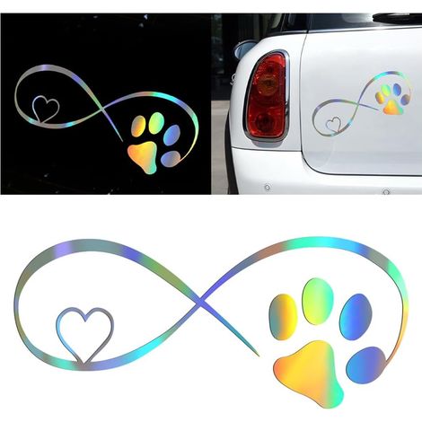 CCYKXA  2-teiliges Set Autoaufkleber mit Hundepfotenabdruck, farbenfrohe, laserreflektierende Aufkleber für die Außendekoration von Autos, LKWs, Motorrädern, Türen, Skateboards und Gepäck