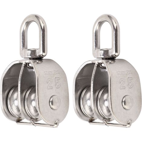 Double stainless steel pulley, M25 block, 150kg bearing, swivel wheel roller, 2 pieces (1/5)