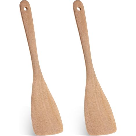Ensemble de deux spatules en bois, convenant aux woks, aux poêles à frire et à divers plats.