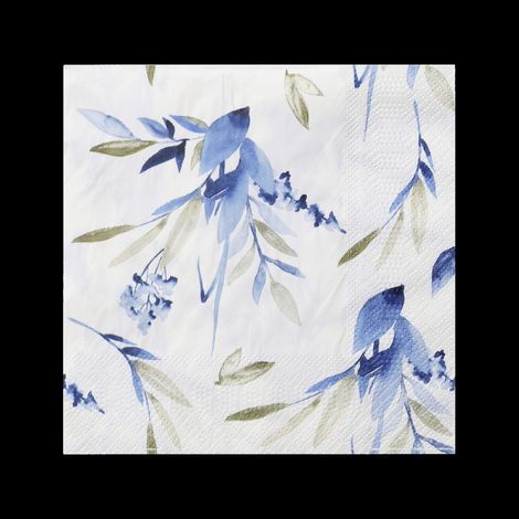 Eglo Servietten Blätter/Blüten Pasig 17 x 8 cm weiß blau- 20er Pack Servietten (1/2)