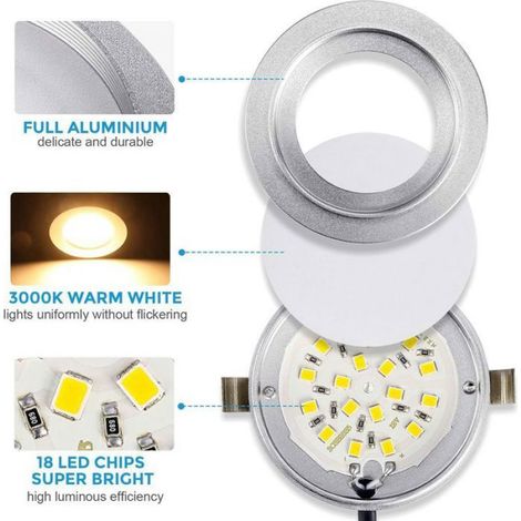 Spot encastrable salle de bain dimmable 3W 12V – 240 lumens blanc chaud 3000K – IP44 étanche – Lot de 4 – Aluminium léger (1/5)