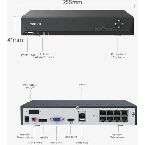 Enregistreur vidéo réseau Reolink rp-pn8-nhd 16MP 8 ports PoE (1/2)