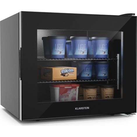 Klarstein IceAge 88 Mini Freezer, 88L Capacity, Adjustable Temp 0 to -18°C, LED Lighting, 3 Shelves, Energy-Efficient, Compact Tabletop Design, Countertop Freezer, Black