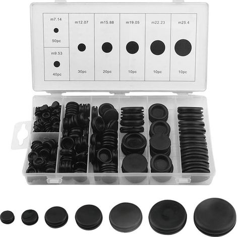 Lot de 170 pièces 7 tailles Kit d'œillets en caoutchouc joints d'étanchéité pour fil électrique trous pleins ensemble pour plomberie automobile réparation générale (1/5)