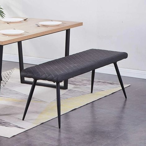 AINPECCA Soft PU Long Seat Bench Grey Dining Chairs Padded Metal Legs Lounge Stool Bed End