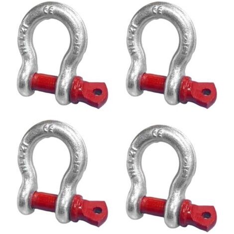4 Pièces Manille de Levage 2t Manille Haute Résistance avec Boulons à œil - Acier Galvanisé à Chaud - pour le Camping, L'escalade, le Transport et le Levage de Charges (WLL : 2,0 t)