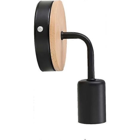 Applique murale LED E27 de style nordique contemporain, style moderne LOFT, en bois massif et fer forgé (noir) (1/5)