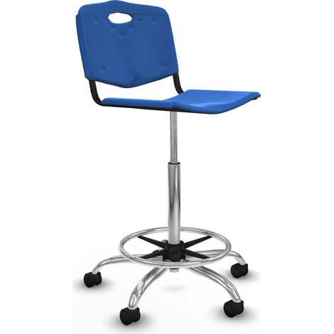 Taburete Robledo giratorio plástico azul sin brazos base cromada ruedas nailon 50mm