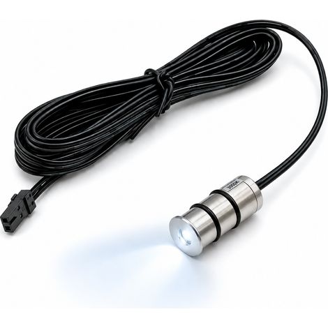 Mini Punto Luce LED da Incasso 12V 6500K Bianco Freddo 10 Lumen 0,1W Diametro 14 mm Foro 12 mm Cavo 2 Metri in Alluminio (1/4)