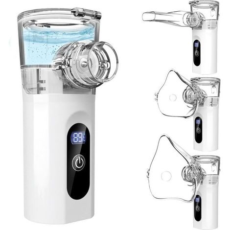 Tragbares Vernebler-Inhalationsgerät für Erwachsene und Kinder, leise, automatische Reinigungsfunktion, USB-C-aufladbar, mit 2 Masken und 1 Mundstück, lindert Atembeschwerden