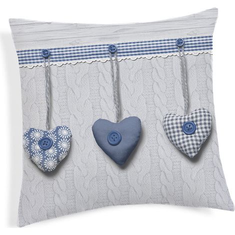 Coppia Cuscini Arredo Imbottiti 40x40 Disegno Cuore Appeso Colore Blu