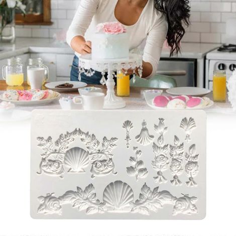 Moule à fondant pour décorer des bordures de dentelle florale pour gâteaux, cupcakes, confiseries et autres douceurs. (1/4)