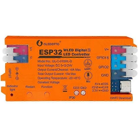 Contrôleur de LED adressable numérique GLEDOPTO ESP32 WLED Dynamic Works WS2811 WS2812 SK6812 TM1814 WS2813/15, bande LED unique WHBYV (1/4)