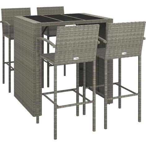 5 Piece Garden Bar Set Grey Poly Rattan vidaXL (1/5)