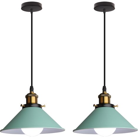 Lampada a Sospensione, Vintage Lampadario da Soffitto con Ø22cm Paralume in Ferro, Illuminazione in Industriale Stile E27 per Cucina Camera da Letto Verde - 2 Pezzi (1/5)