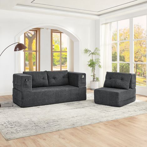 Canapé-lit Cloud modulable – Fauteuil – Lit d'appoint – Poches latérales – Gris clair – Salon (1/5)
