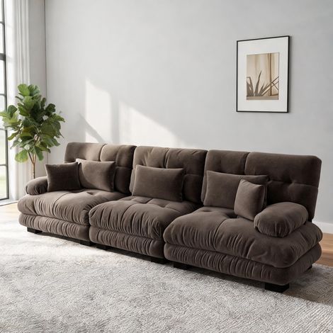 Sofa modulaire d'angle en velours côtelé brun 3 places 313 cm (1/5)