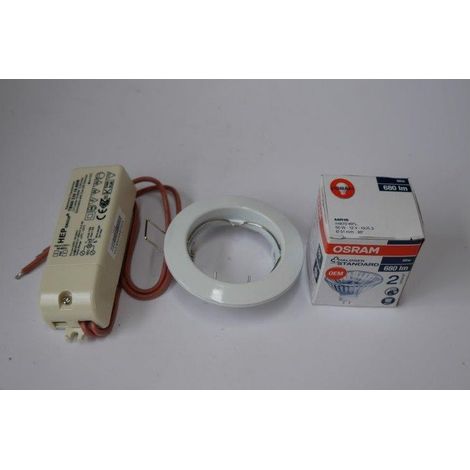 Aric – Kit spot encastré blanc fixe Ø 78mm – Ampoule halogène 50W 3200K – Culot GU5.3 12V dimmable – Indice IP20 pour intérieur