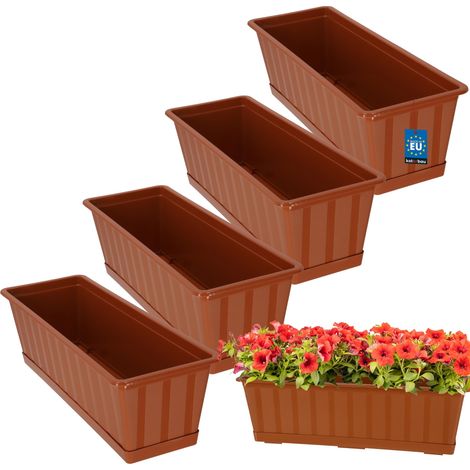 KOTARBAU® Lot de 4 Pot de Fleur Exterieur - Jardinières Exterieur - PVC - 50 x 18 x 14 cm - Terracotta - Jardinière Balcon - Rectangulaire - avec Soucoupe - Bac à Fleurs (1/5)