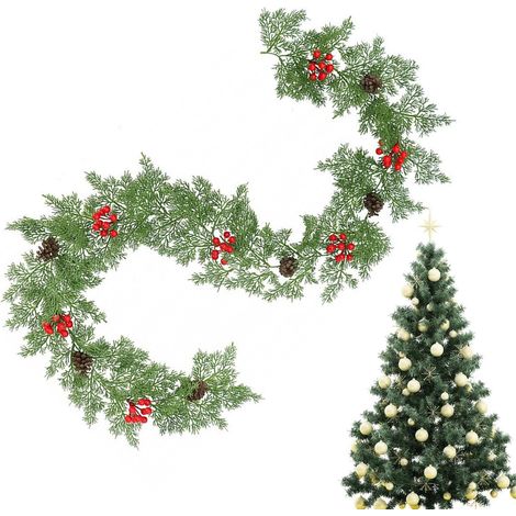 Guirlande de Noël Végétale - Guirlande de Noël en Pin Hiver Texture Réaliste avec Cônes Baies Rouges 200 cm,Décoration d'accueil pour Escalier Porche Cheminée Maison de Campagne (1/5)