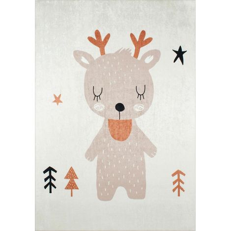 Tapis enfant tissé 160x230 marron rectangle motif animaux RENNE (1/5)