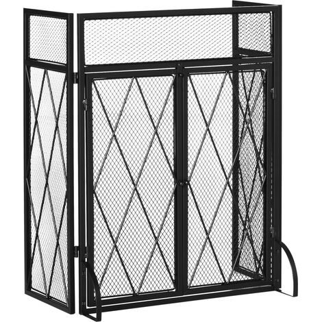 Schermo parascintille per camino a 3 pannelli in metallo nero 120 x 79 cm con doppia porta (1/5)