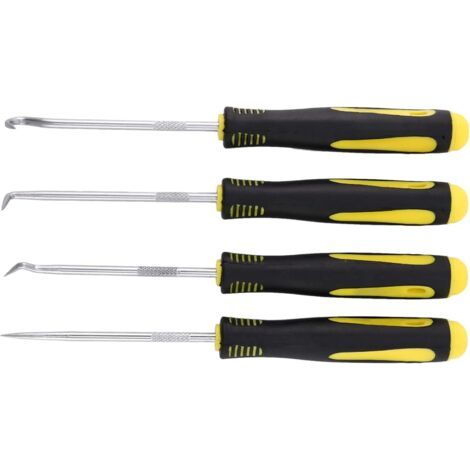 4 pièces grattoir crochet outil ensemble huile joint extracteur caoutchouc joint torique crochet joint joint tournevis main outil de retrait outils noir et jaune (1/4)