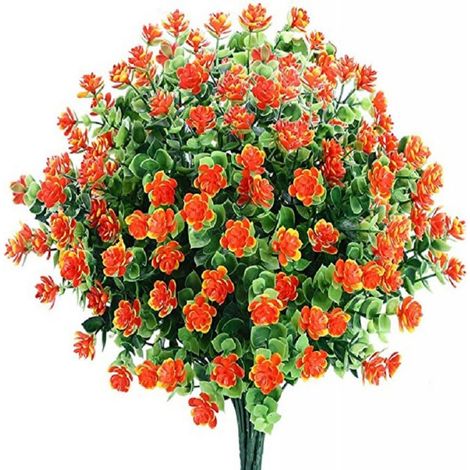 Artificial Flowers - Plastic Green Shrubs - UV Resistant for Indoor Outdoor Decoration - 4 Pack (1/5)