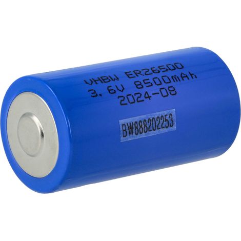 vhbw Lithium ER26500 (Size C) Round Cell Battery - Primary Battery (8500mAh, 3.6V, Li-SOCl2)
