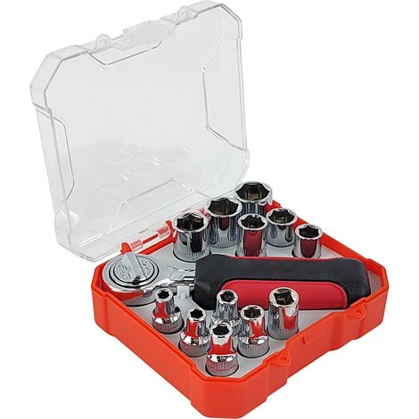 13 Pièces Cliquet, Compact et Portable, Efficace, Outillage Mecanique Auto, 1/4" Coffret Douille Cliquet, Durable, Acier au Chrome-Vanadium, pour Enlever les Vis