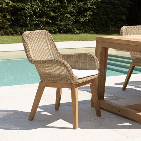 KALLY - Lot 2 fauteuils jardin rotin synth. et coussin pieds droits (1/5)