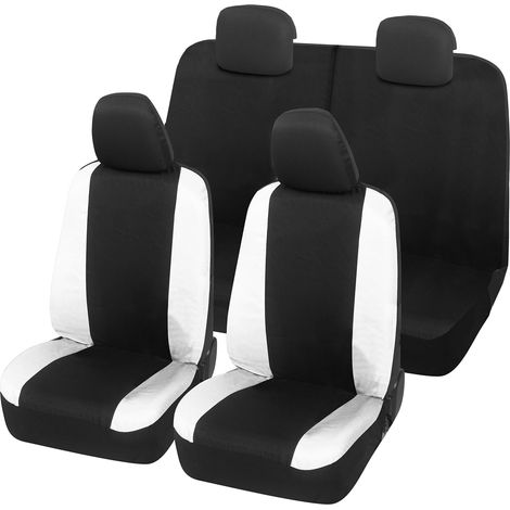 Lupex Shop – Coprisedili auto universali, compatibili per Panda Easy, anteriori e posteriori (50/50), NO LOGO, in Policotone, Nero/Bianco (1/5)