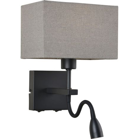 Applique murale Italux Norte noir mat tissu liseuse LED