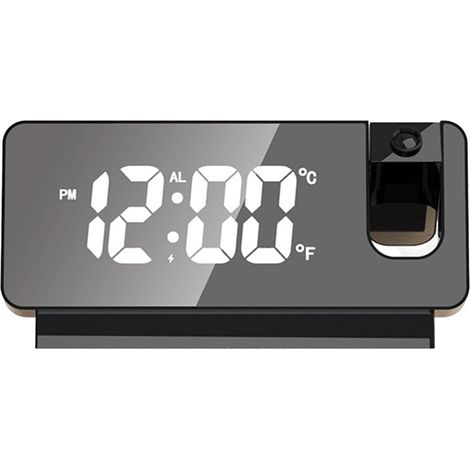 Tragbarer Projektionswecker mit Datums- und Temperaturanzeige, LED-Digitaluhr mit großem Bildschirm, Projektion an die Decke und Wand, 180°-Projektor, USB-betriebene Nachttischuhr