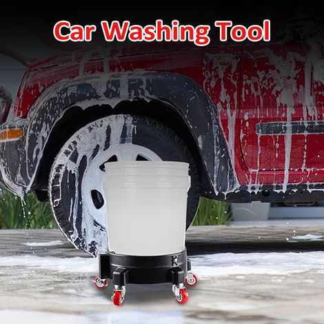 Chariot à roulettes pour seau de lavage de voiture, fût plastique robuste avec 5 roulettes pivotantes, noir (1/5)