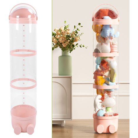 Tubo contenitore per peluche Rosy da 130 cm - Organizer trasparente di grande capacità con secchiello per camera da letto e soggiorno (1/4)