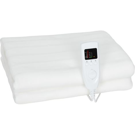 Coperta Elettrica 160x140 cm con 5 Livelli di Calore e 2 Zone di Controllo Indipendenti in Poliestere Bianco